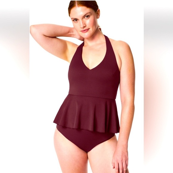 Spanx Swim Pique Halter Tankini set Mulberry xl - Picture 1 of 6